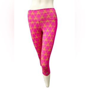Adidas Climalite Mid Rise Capri Leggings Women’s S Pink Yellow Geometric Print